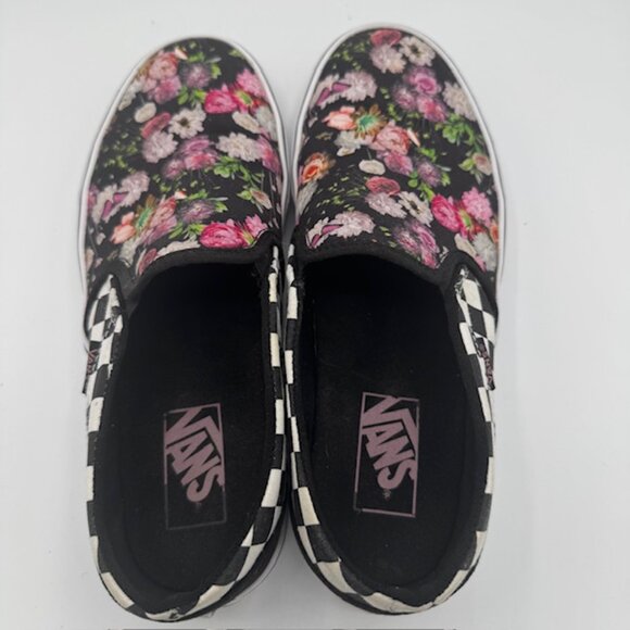 Vans Women's Classic Slip-On Black and White Check / Floral Size 9 - Picture 5 of 8